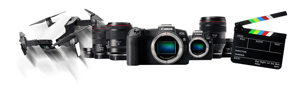 Imagem referente aos equipamentos utilizados como Drone, Câmeras e Lentes.